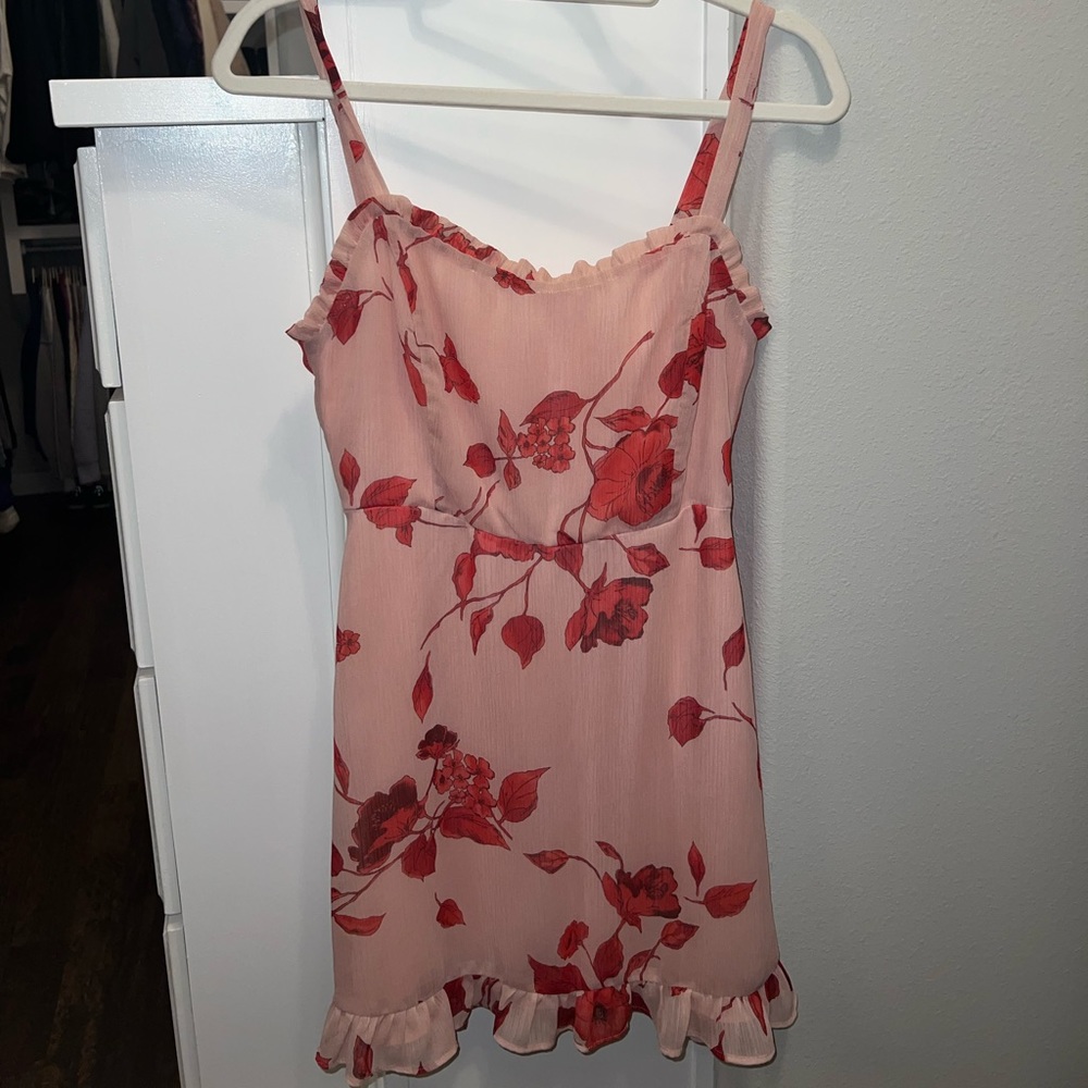 Revolve LUSH floral mini dress pink peach red roses sorority recruitment short